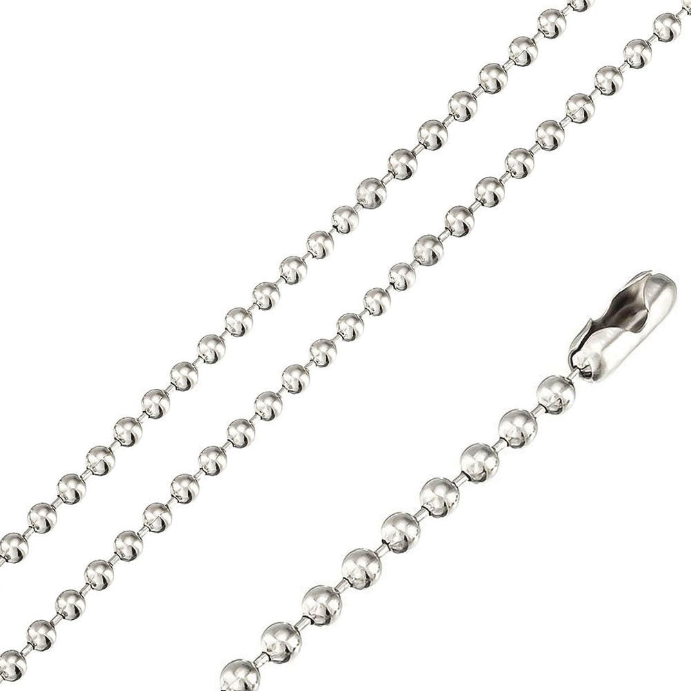 Rhodium Plated Stainless Steel 2 MM Bead Link Chain Necklace - SSC051