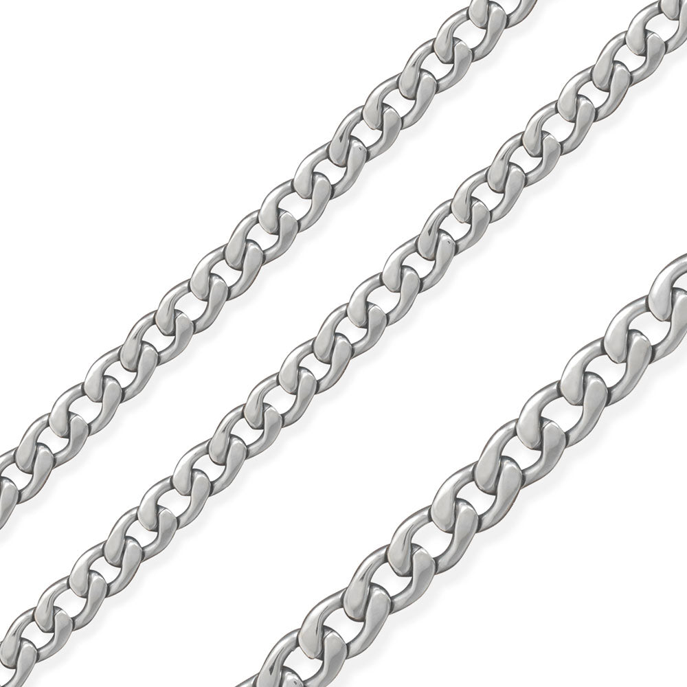 Rhodium Plated Stainless Steel 6.5 MM Curb Link Chain Necklace - SSC065
