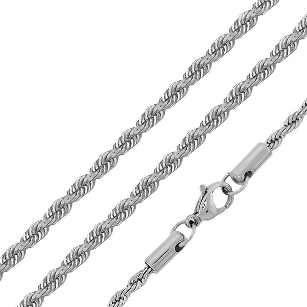 Rhodium Plated Stainless Steel 6 MM Rope Link Chain Necklace - SSC073