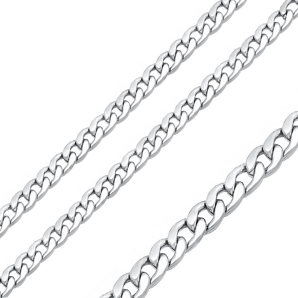 Rhodium Plated Stainless Steel 6.5 MM Curb Link Chain Necklace - SSC074
