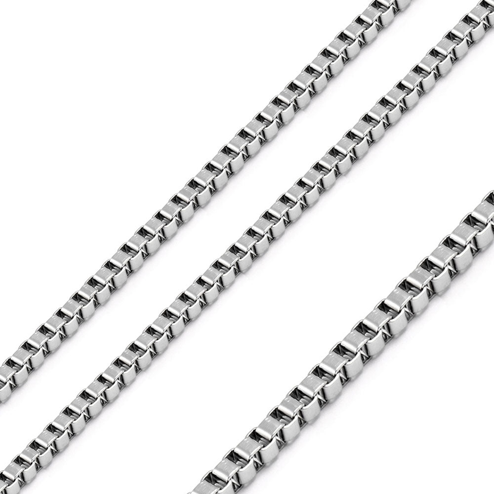 Rhodium Plated Stainless Steel 2 MM Box Link Chain Necklace - SSC077