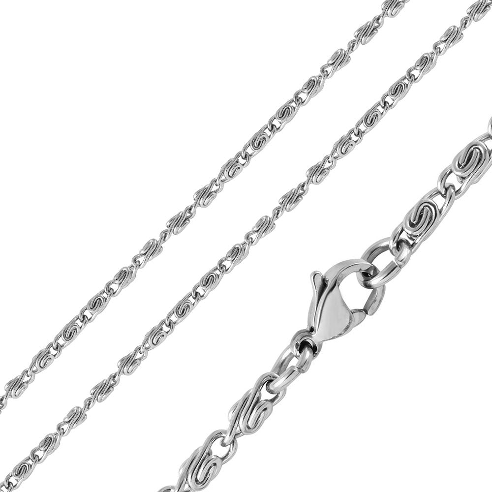 Rhodium Plated Stainless Steel 3 MM Paperclip Link Chain Necklace - SSC084