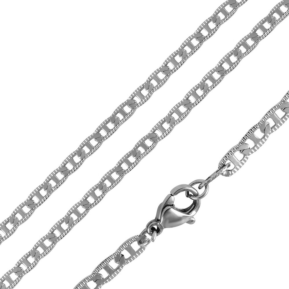 Rhodium Plated Stainless Steel 3 MM Diamond Cut Valentino Link Chain Necklace - SSC091