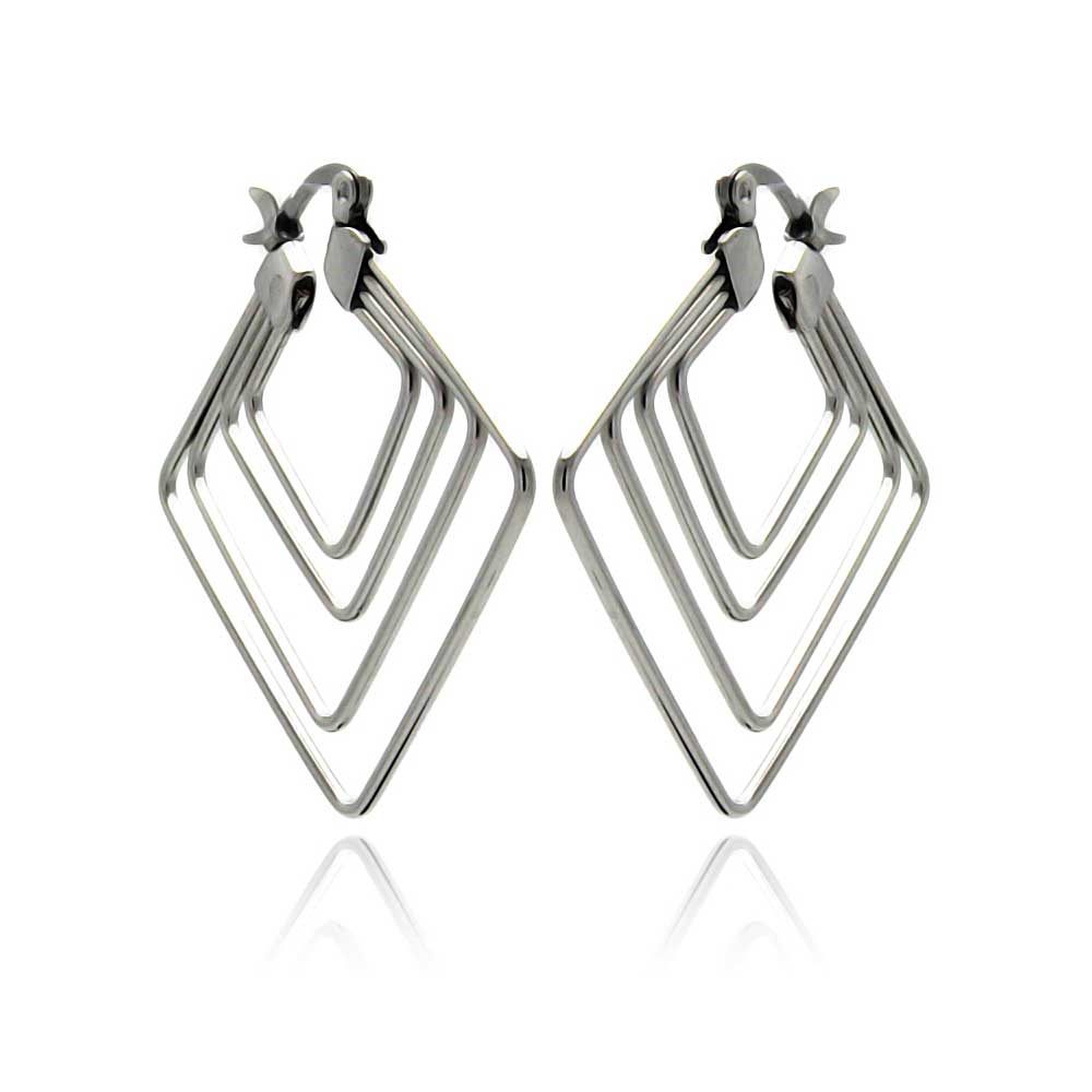 Rhodium Plated Stainless Steel Quadruple Square Hoop Earrings - SSE00054