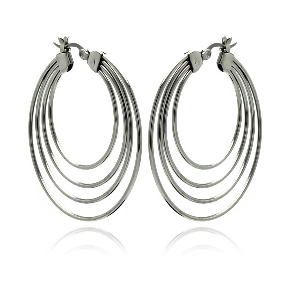 Rhodium Plated Stainless Steel Quadruple Circle Hoop Earrings - SSE00059