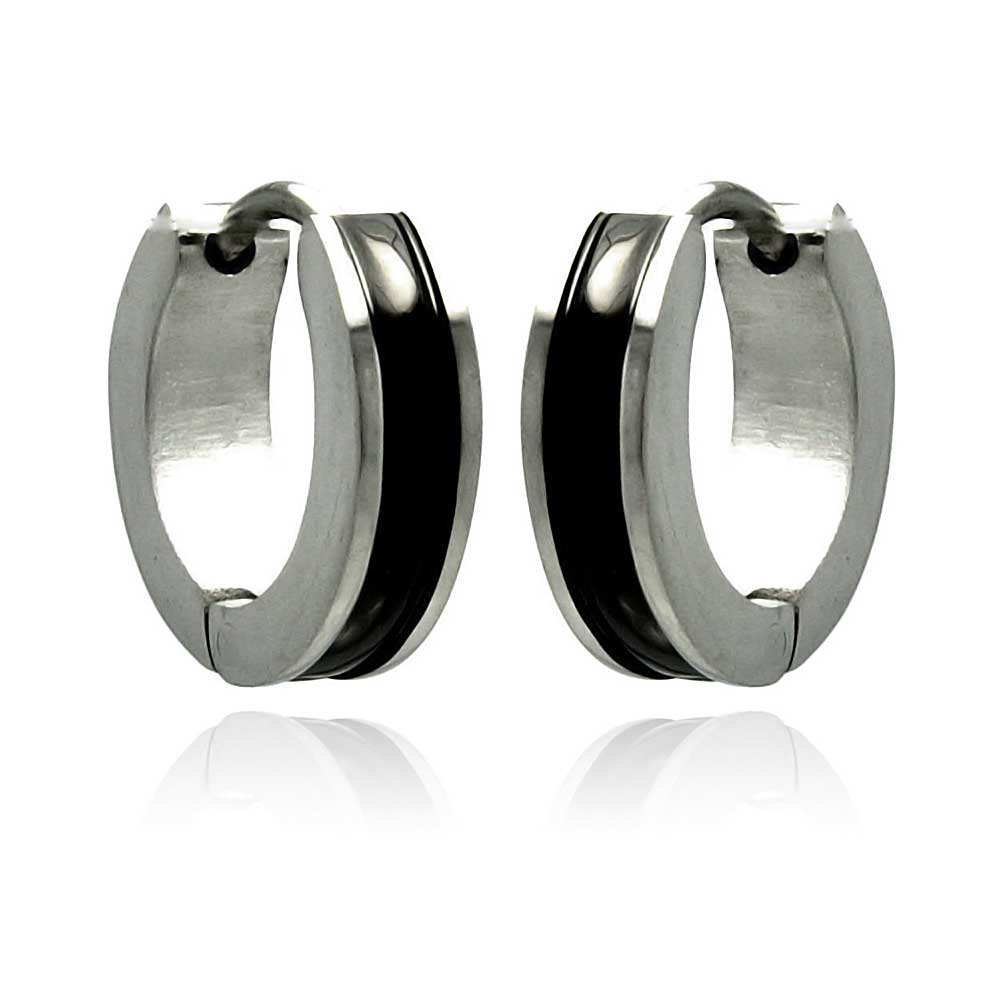 Black & Rhodium Plated Stainless Steel Huggie Hoop Earrings - SSE00082