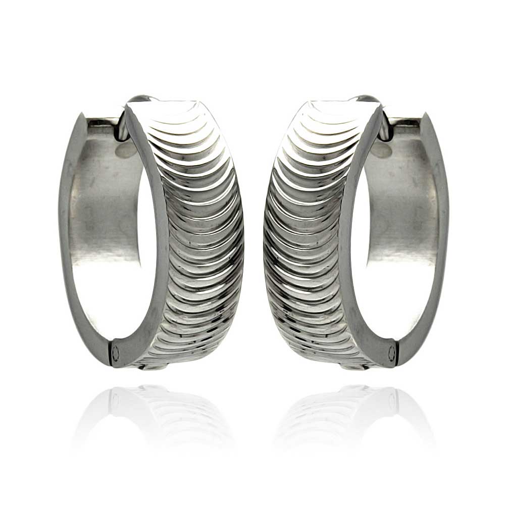Rhodium Plated Stainless Steel Moon Cut Huggie Hoop Earrings - SSE00085