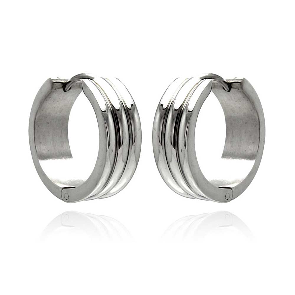 Rhodium Plated Stainless Steel Lined Huggie Hoop Earrings - SSE00087
