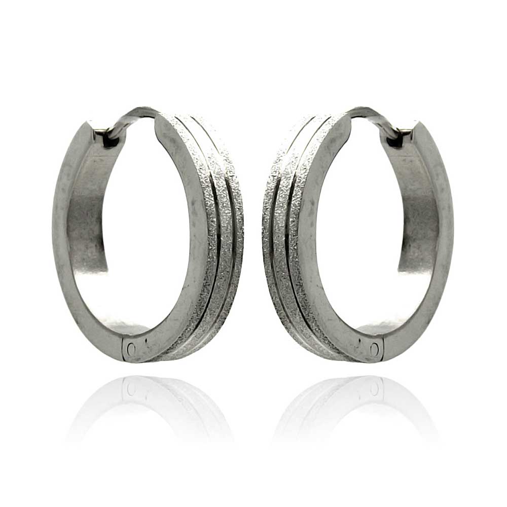 Rhodium Plated Stainless Steel Shimmer Lined Huggie Hoop Earrings - SSE00088