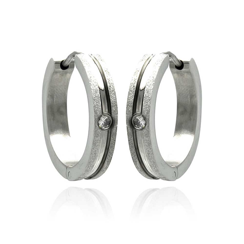 Rhodium Plated Stainless Steel Lined Shimmer Huggie Hoop Earrings - SSE00089