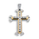 Rhodium and Gold Plated Stainless Steel Cross Clear CZ 44.8mm x 32.5mm Pendant - SSP00114