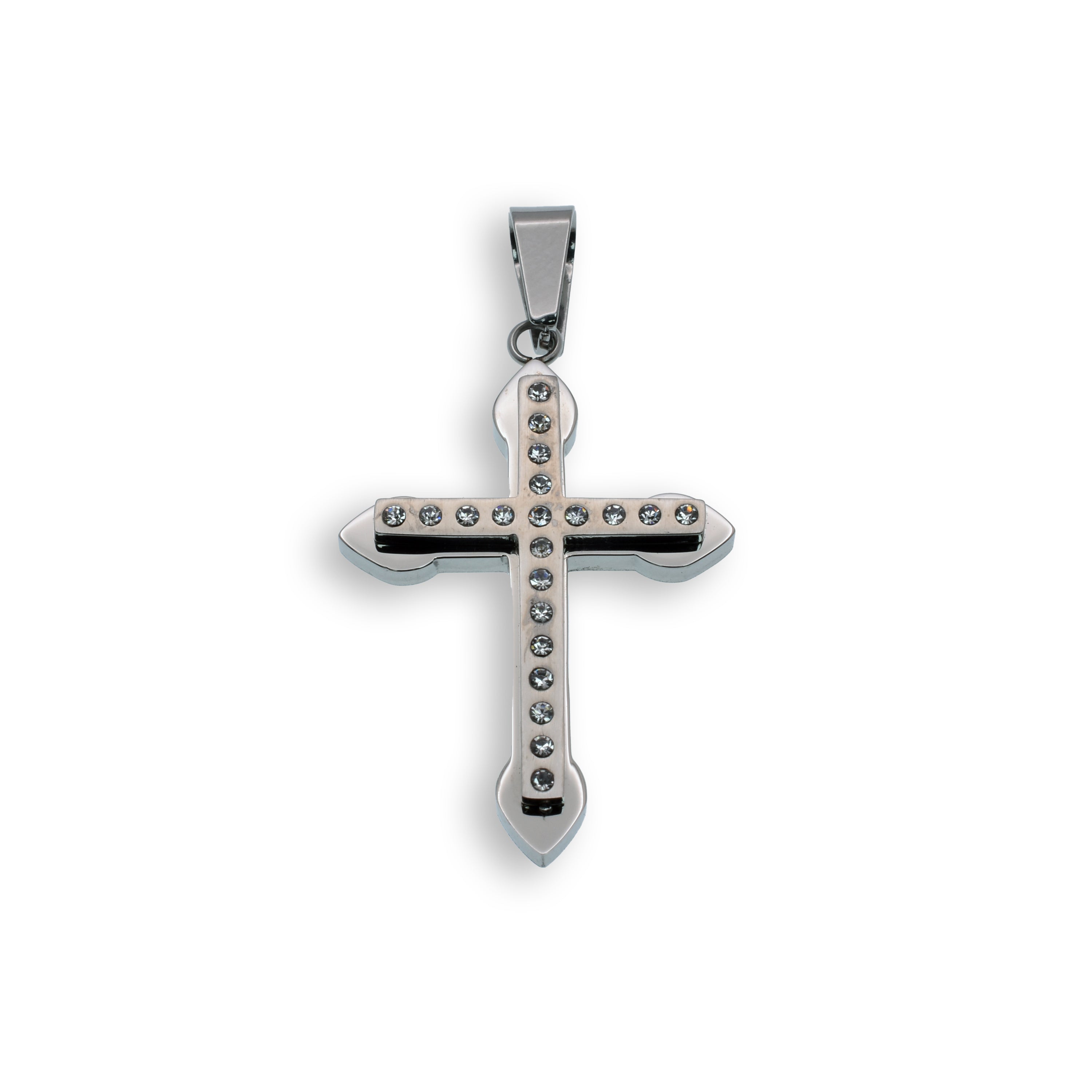 Colgante de cruz de doble capa con circonitas cúbicas de acero inoxidable rodiado y negro - SSP00126