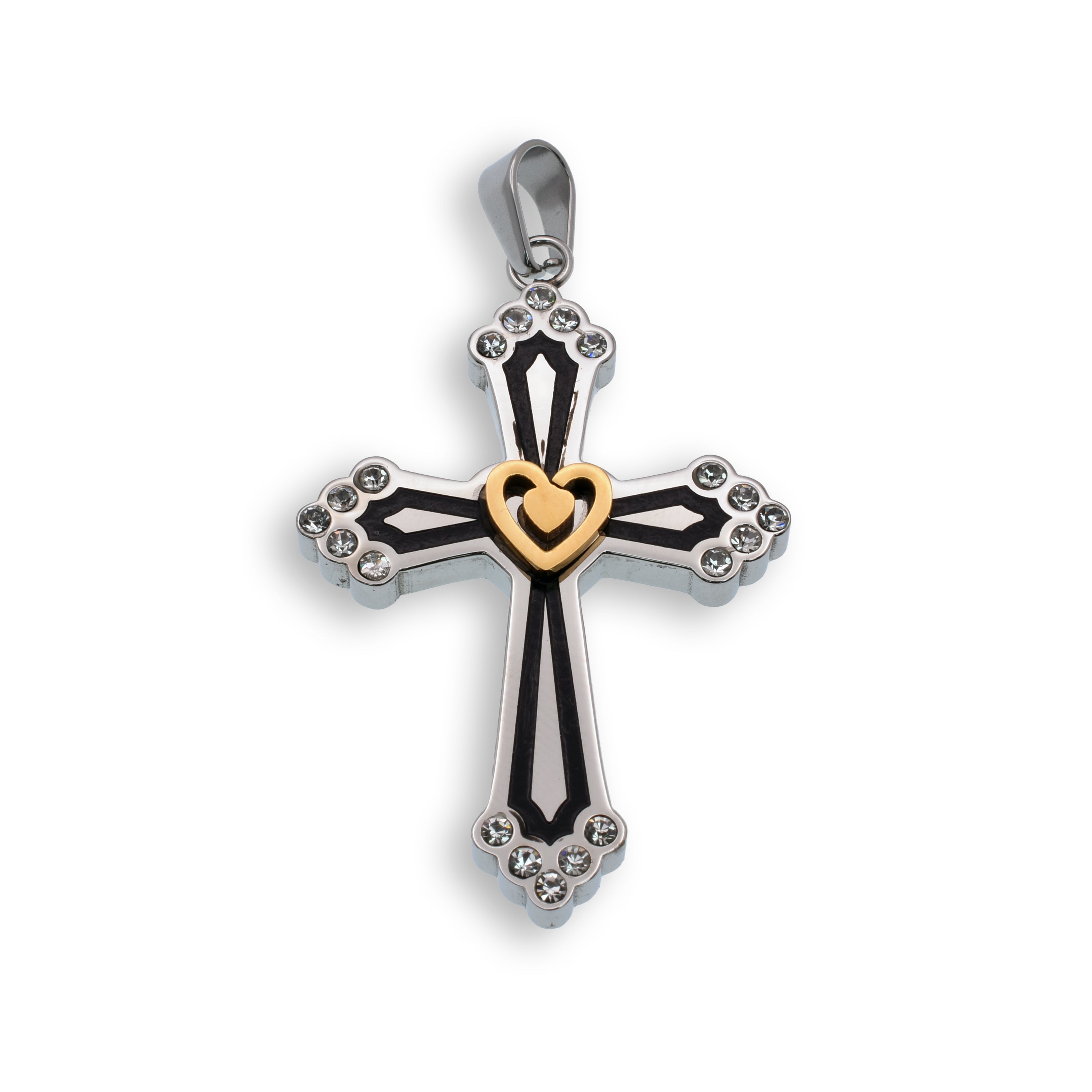 Colgante de acero inoxidable trichapado con circonitas y detalle de corazón - SSP00140