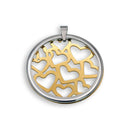 Two Tone Gold & Rhodium Plated Stainless Steel Multi Heart Inlay Disc Pendant - SSP00147