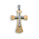Two Tone Gold & Rhodium Plated Stainless Steel Double Layered CZ Cross Pendant - SSP00150