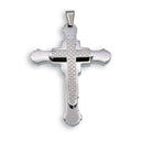 Rhodium Plated Stainless Steel Double Layered Checkered Cross Pendant - SSP00153