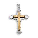 Two Tone Gold & Rhodium Plated Stainless Steel Double Layered Checkered Cross Pendant - SSP00155