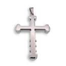 Rhodium Plated Stainless Steel Rounded Cross Pendant - SSP00169
