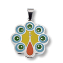 Rhodium Plated Stainless Steel Vibrant Enamel Peacock 30.5mm Pendant - SSP00235
