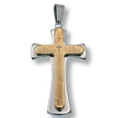 Rhodium Plated Stainless Steel Elegant Gold Plated Prayer Cross 27.4mm x 44.6mm Pendant - SSP00248