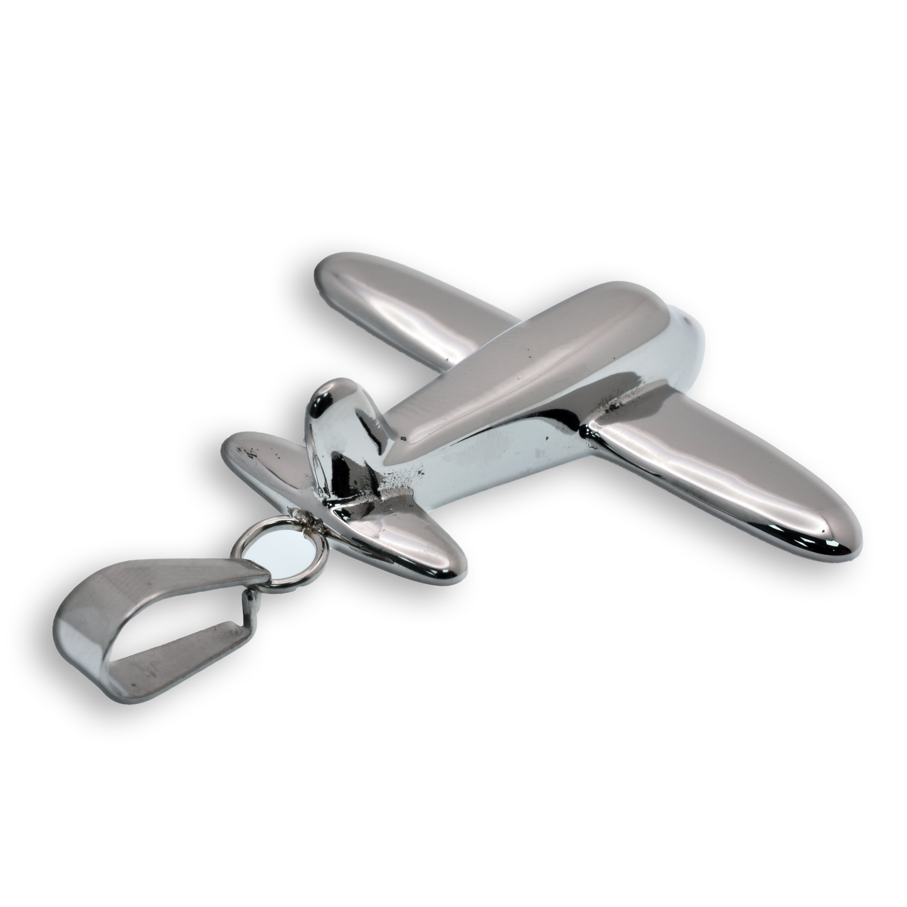 Rhodium Plated Stainless Steel Airplane 40.3mm x 33.7mm Pendant - SSP00317