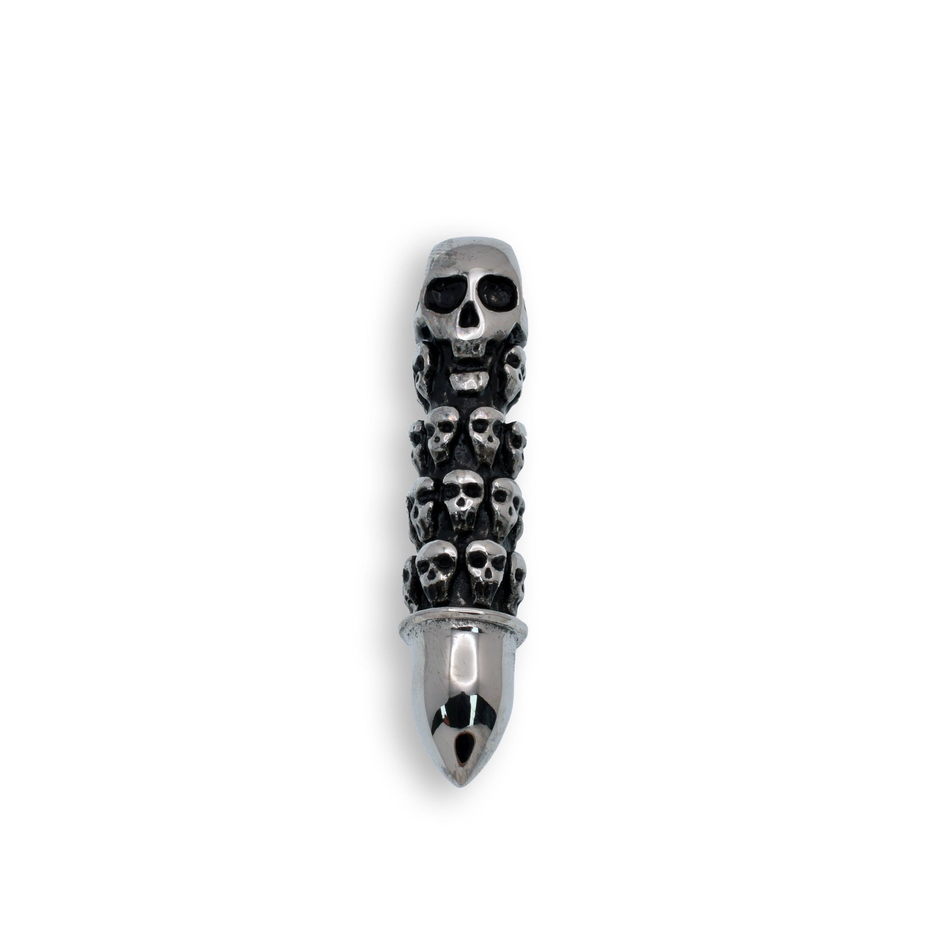Oxidized Stainless Steel Multi Skull Bullet Pendant - SSP00335