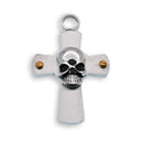 Rhodium Plated Stainless Steel Skull Cross With Gold Screw Pendant - SSP00336