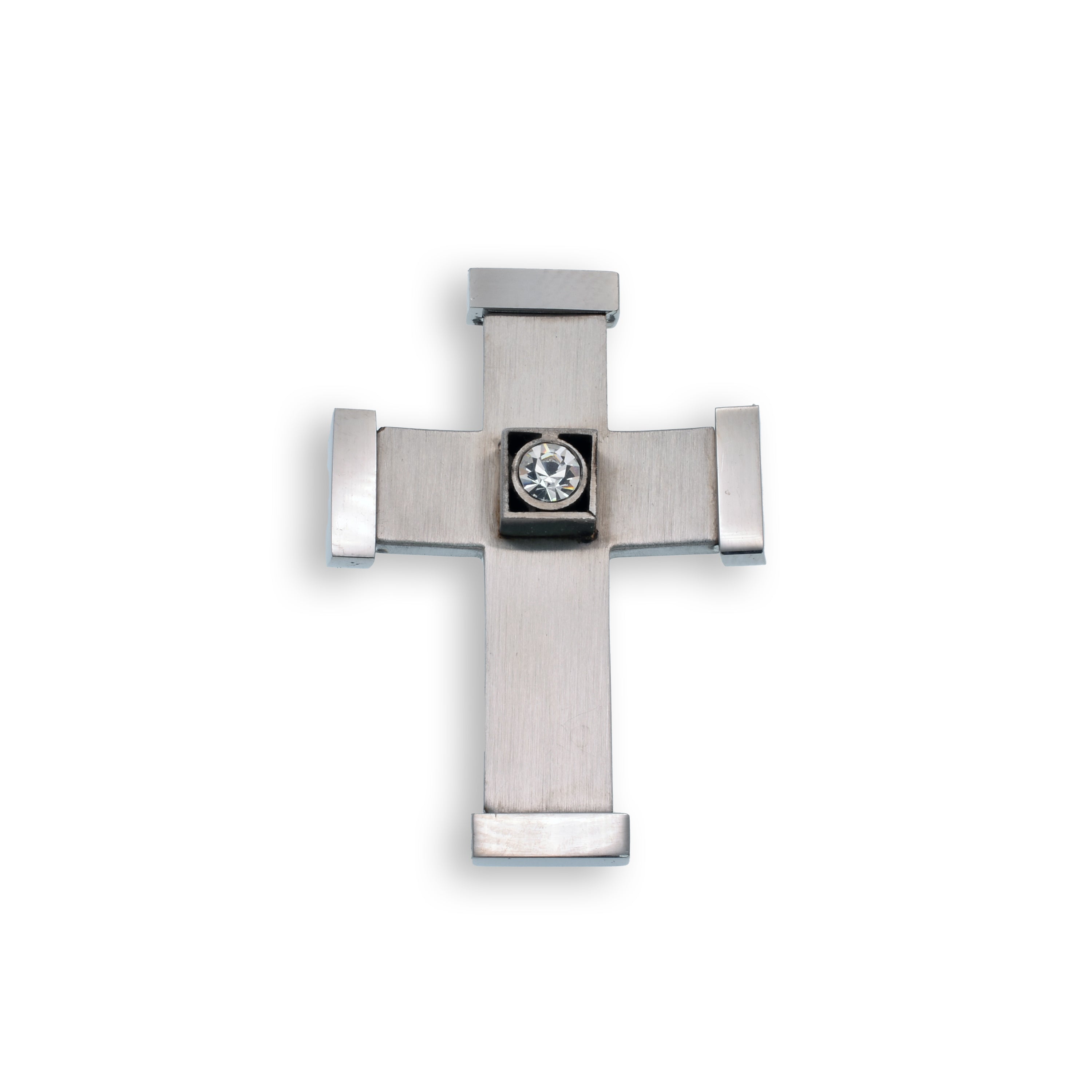Rhodium Plated Stainless Steel Cross With Crystal Pendant - SSP00340