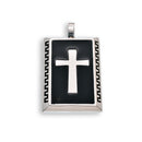 Rhodium Plated Stainless Steel Black Enamel Rectangle Cross Pendant - SSP00347