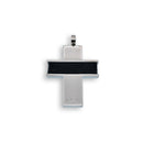 Rhodium Plated Stainless Steel Ribbed Rubber Cross Pendant - SSP00351