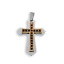 Two-Toned Gold & Rhodium Plated Stainless Steel Black CZ Double Cross Pendant - SSP00354