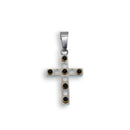 Rhodium & Gold Plated Stainless Steel Black CZ Cross Pendant - SSP00363