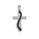 Rhodium & Black Plated Stainless Steel CZ Sash Cross Pendant - SSP00372
