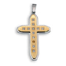 Two Tone Rhodium and Gold Plated Stainless Steel CZ Cross Pendant - SSP00385