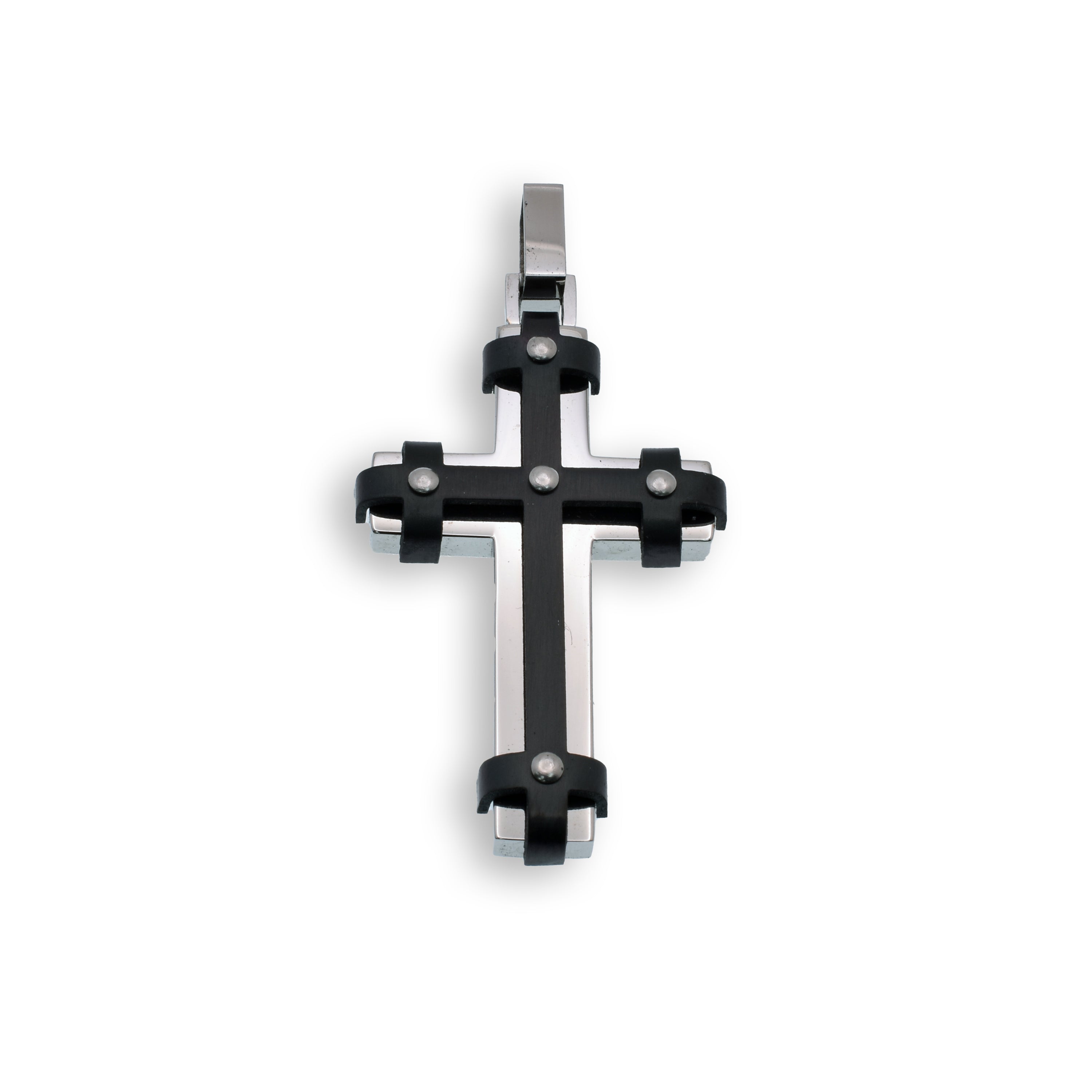 Black & Rhodium Plated Stainless Steel Cross Pendant - SSP00422