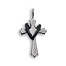 Rhodium Plated Stainless Steel Cross With Black Drape Pendant - SSP00481