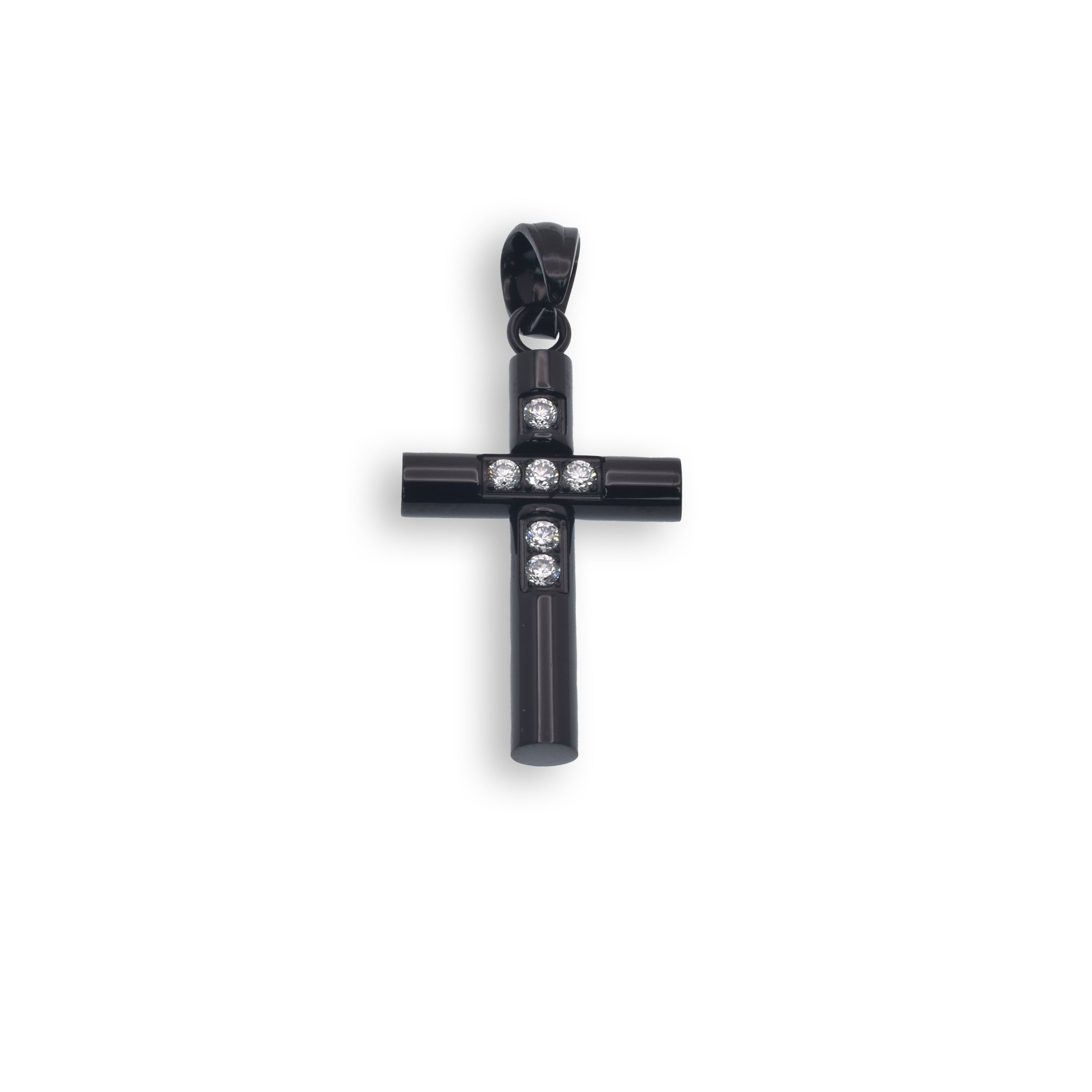 Black Rhodium Plated Stainless Steel CZ Cross Pendant - SSP00490B