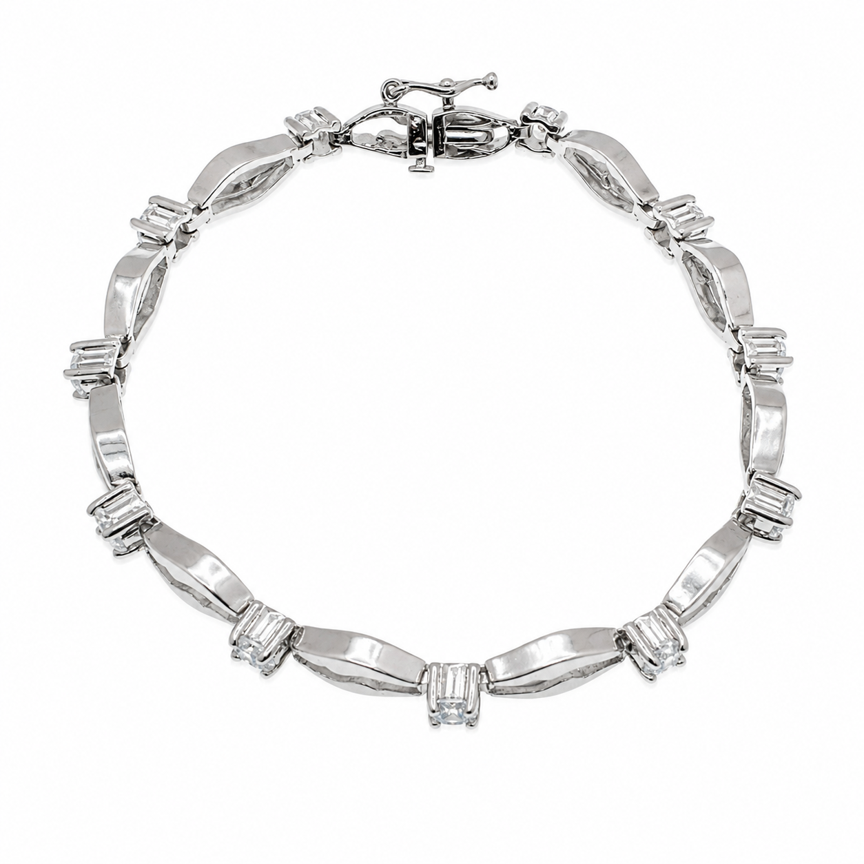 Pulsera de tenis de plata de ley 925 rodiada con piedra baguette de 4,8 mm - STB00627