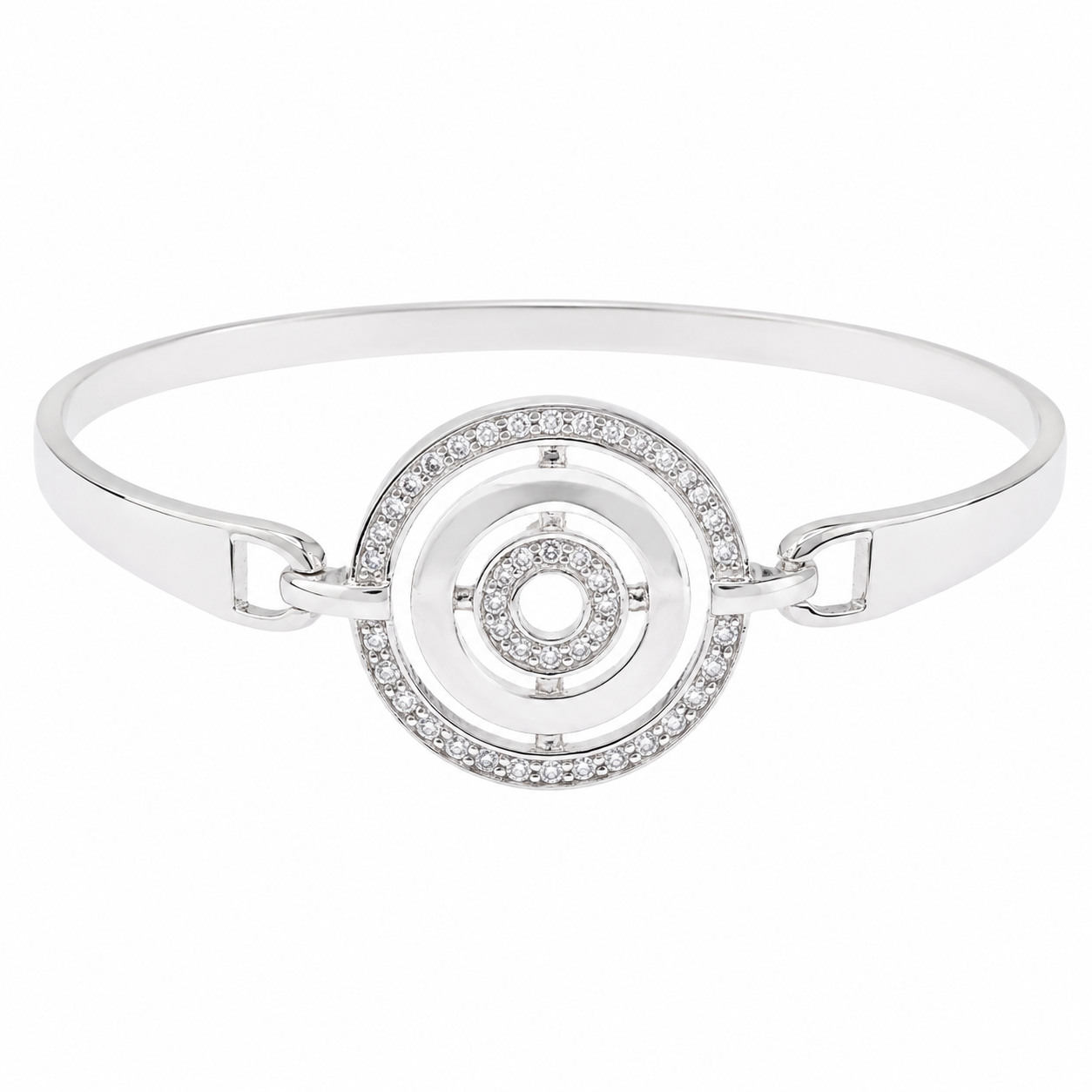 Clearance - Rhodium Plated 925 Silver Multi Circle CZ Cuff Bangle Bracelet - STB00083