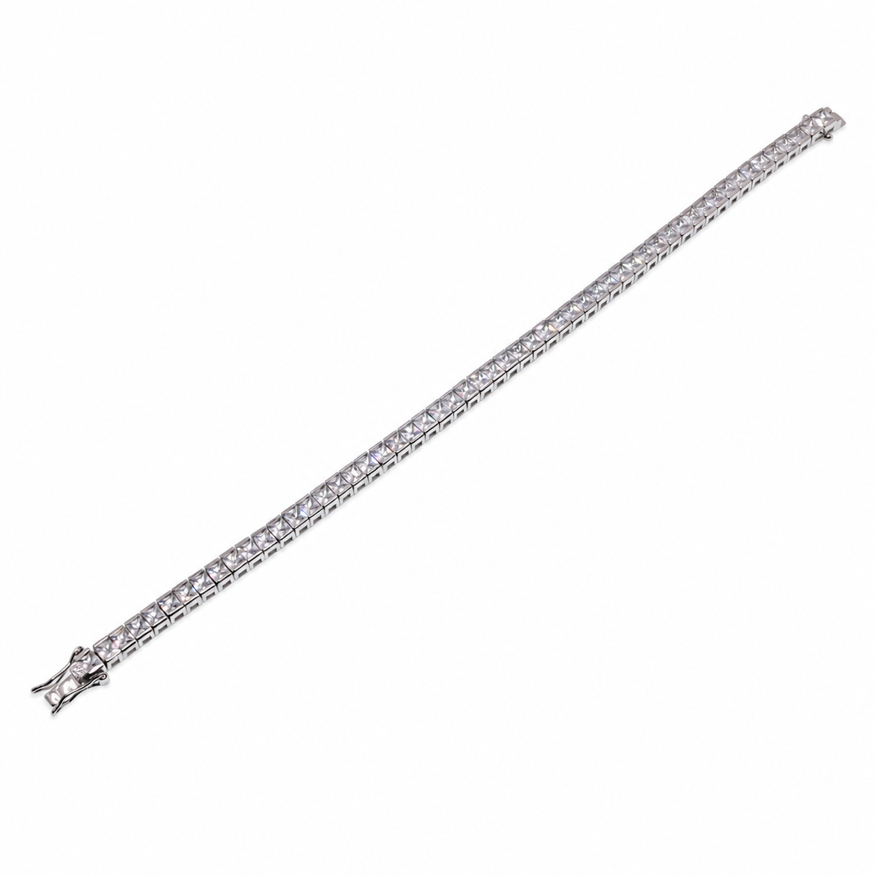 Pulsera de tenis con circonita cúbica transparente cuadrada chapada en rodio de plata 925 - STB00094