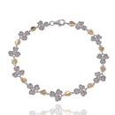 Pulsera de tenis de plata de ley 925 con eslabones de hojas de circonitas transparentes y baño de dos tonos - STB00220