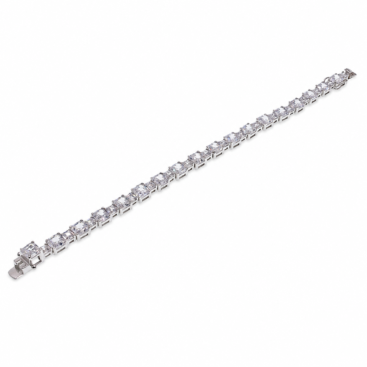Pulsera de tenis con circonita transparente cuadrada de 7,7 mm chapada en rodio de plata 925 - STB00346