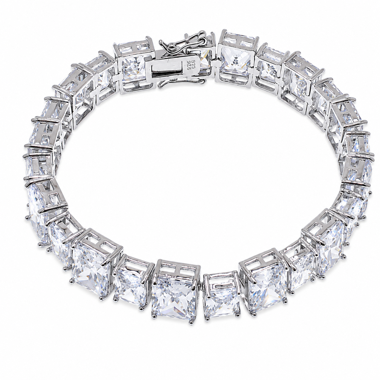 Pulsera de tenis de plata de ley 925 rodiada de 11 mm con circonitas cúbicas rectangulares grandes y pequeñas alternadas - STB00544RH