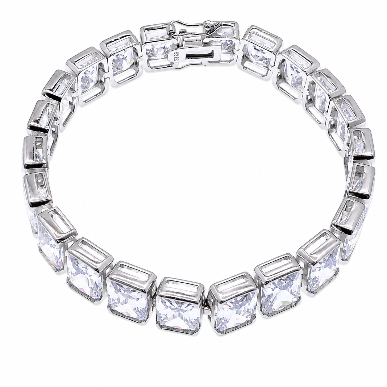 Pulsera de tenis rectangular de 12 mm con circonitas cúbicas en plata de ley 925 rodiada - STB00545RH