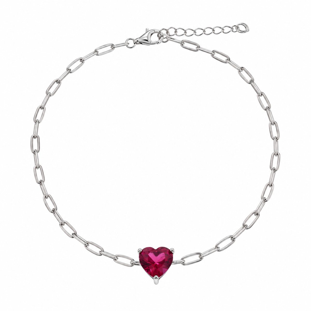 Rhodium Plated 925 Sterling Silver CZ Heart Paper Link Chain Bracelet - STB00629