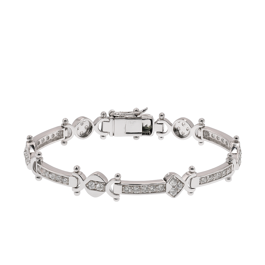 Rhodium Plated 925 Sterling Silver CZ Bar & Circle Men's Hip Hop Bracelet - STBM00019-9