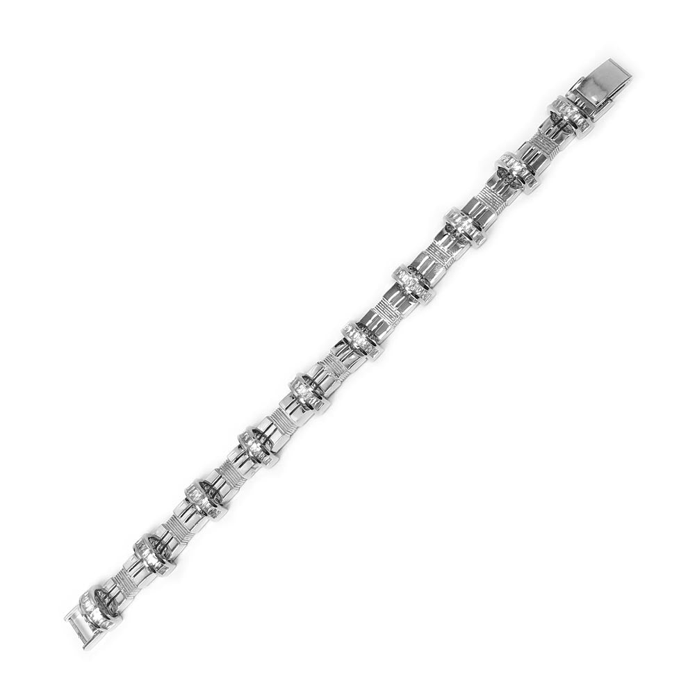 Pulsera de plata de ley 925 rodiada con arco y circonitas incrustadas para hombre - STBM0003