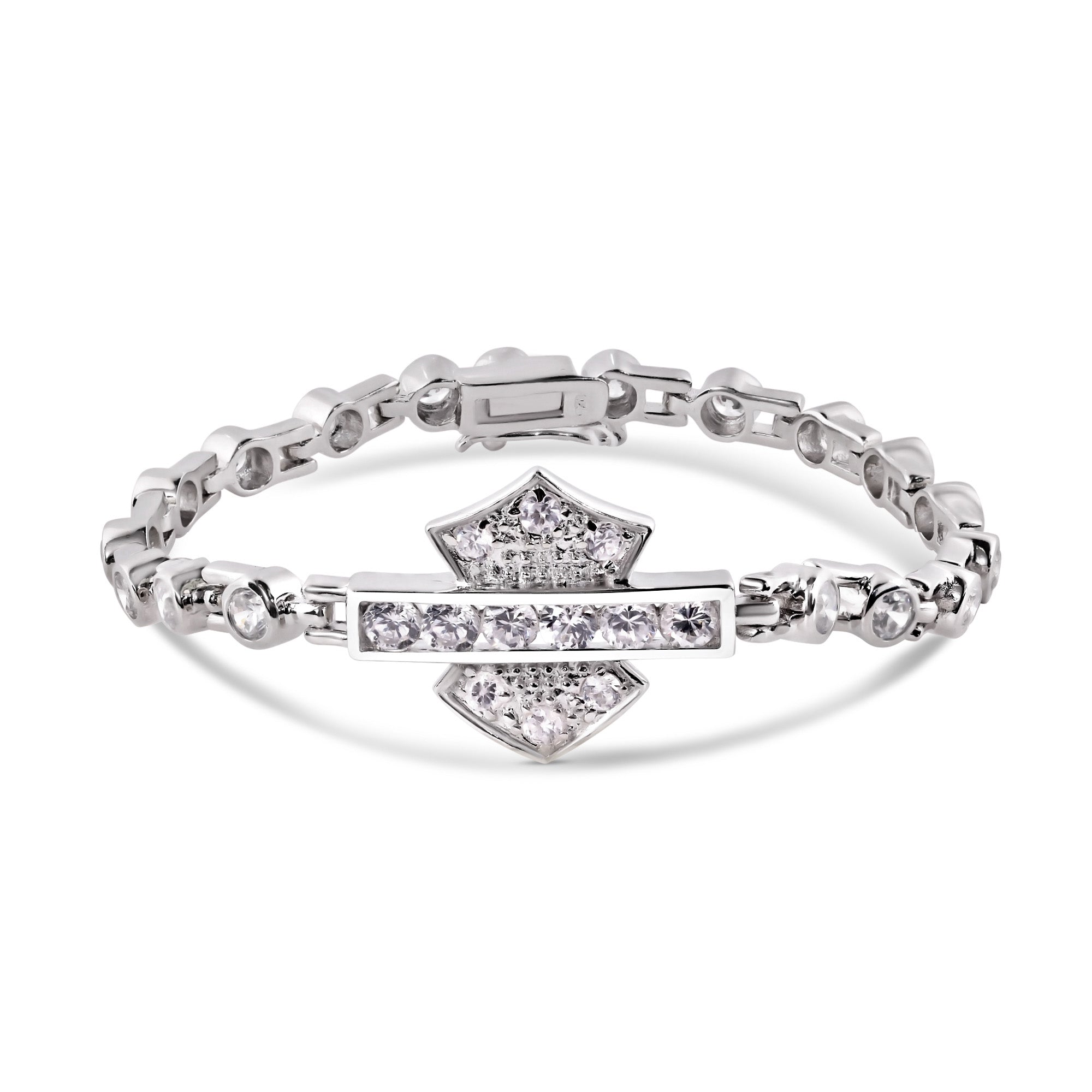 Silver Rhodium Plated CZ Biker Emblem Bracelet - STBM00039