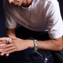 Men's Rhodium Plated 925 Sterling Silver Chunky CZ Hip Hop Link Bracelet - STBM0041