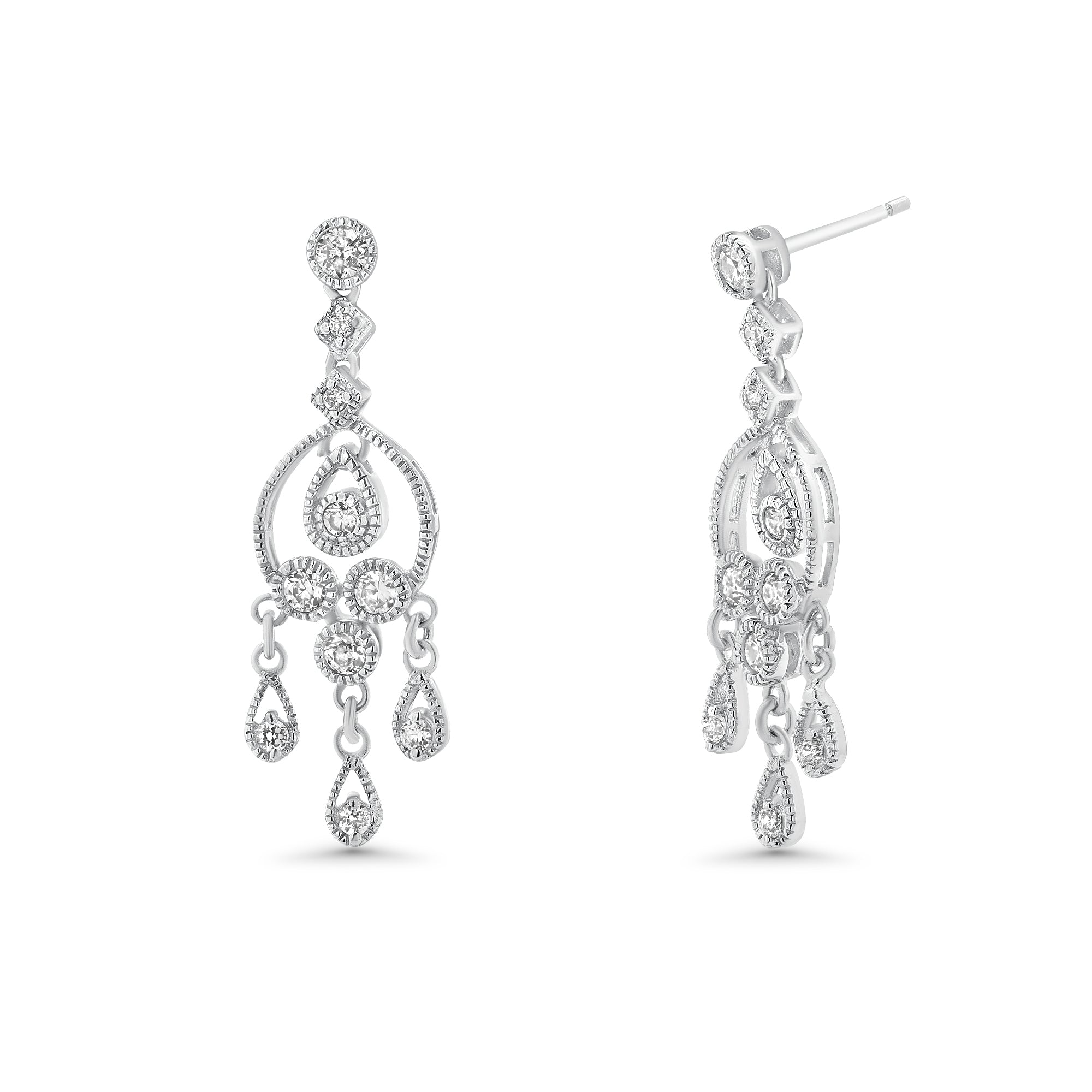 Clearance-Silver 925 Rhodium Plated CZ Three stranded Dangling Earrings - STE00030